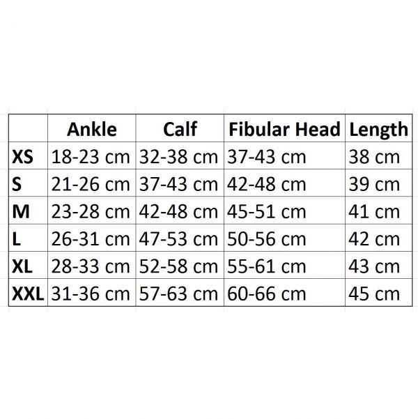 FarrowFoam Side Closure Liner Size Chart