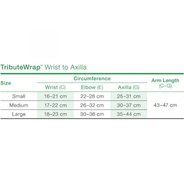 TributeWrap Arm Size Chart