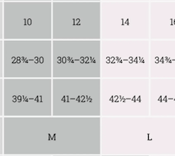 Amoena Below waist Size chart